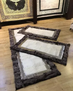 Luxury Gray And White Original Sheepskin Runner Handmade Corridor Rug