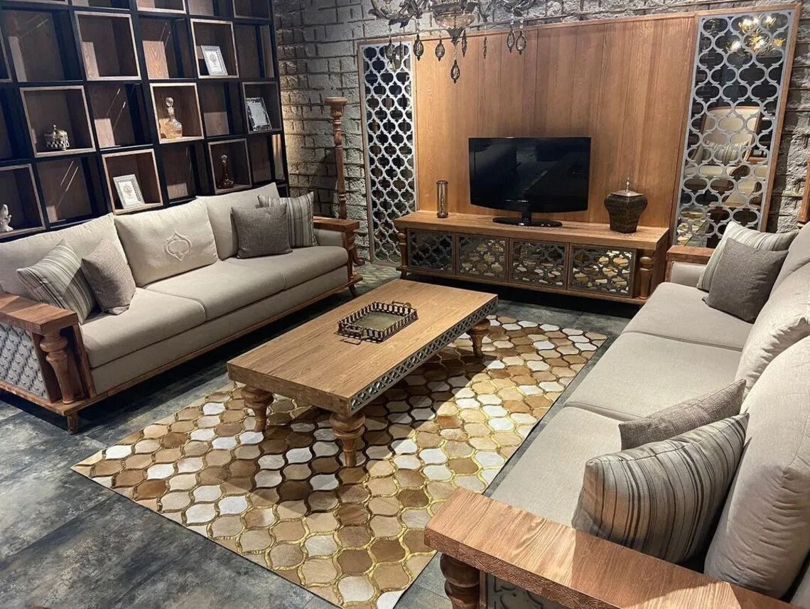 Luxury Handmade Brown White Real Cowhide Living Room Rug,Patchwork Rug
