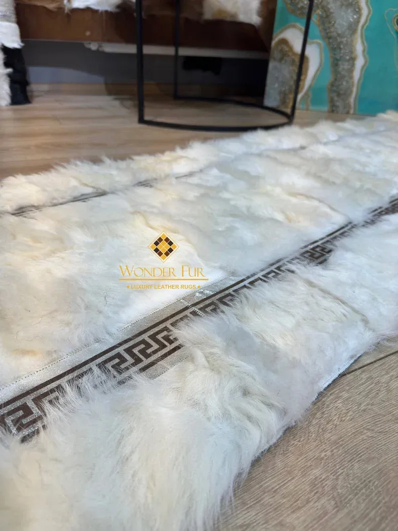 Luxury Soft White Silver Genuine Sheepskin Fluffy Handmade Runner Rug