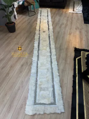 Luxury Soft White Silver Genuine Sheepskin Fluffy Handmade Runner Rug