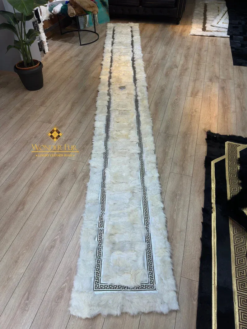 Luxury Soft White Silver Genuine Sheepskin Fluffy Handmade Runner Rug