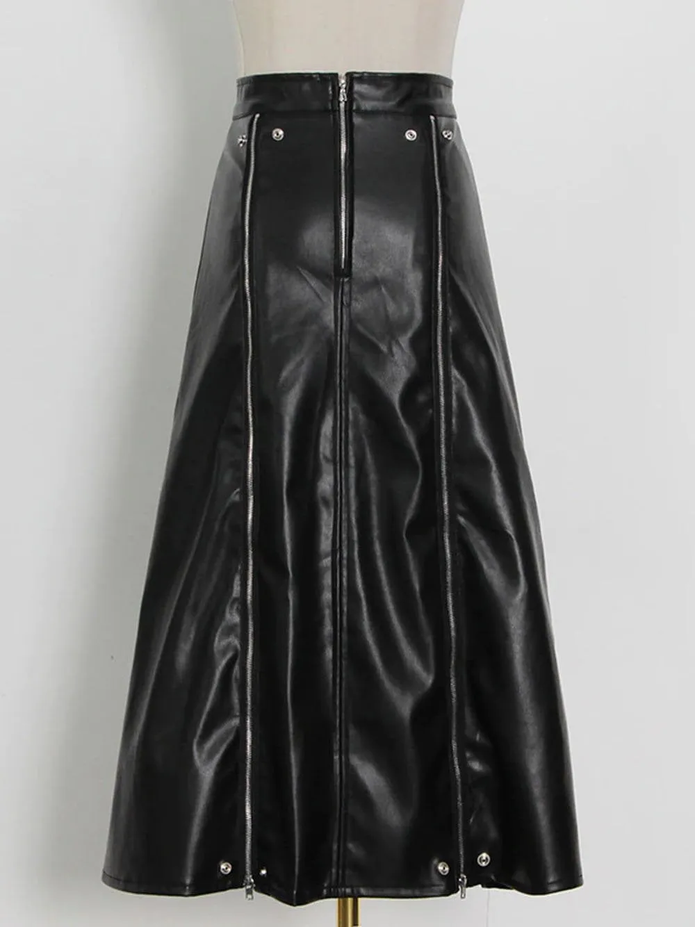 MAELLE Leather Midi Skirt
