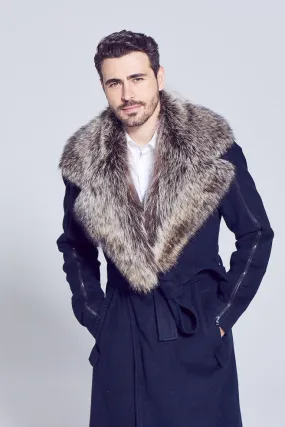 Men's Raccoon Fur Notched Collar