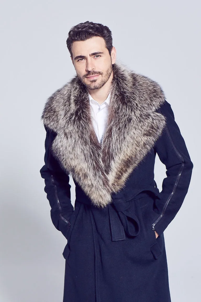 Men's Raccoon Fur Notched Collar