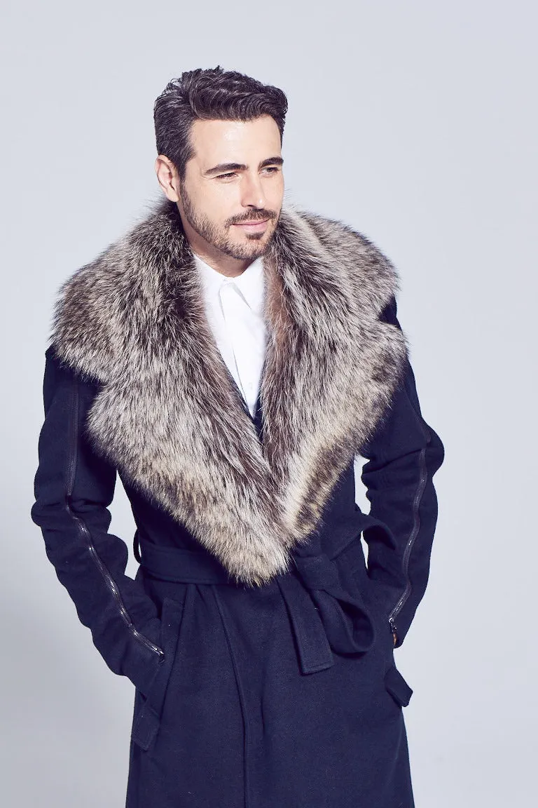 Men's Raccoon Fur Notched Collar