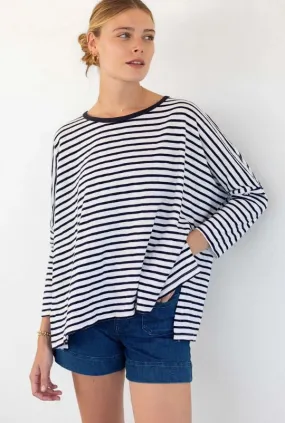 Mersea Catalina Slub Tee White/Navy Stripe Ringer