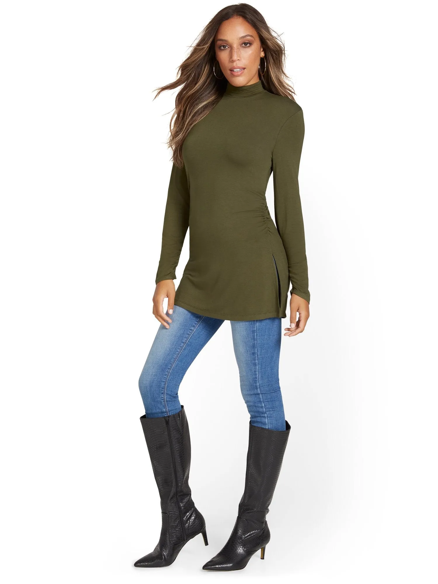 Mock-Neck Slit Tunic Top
