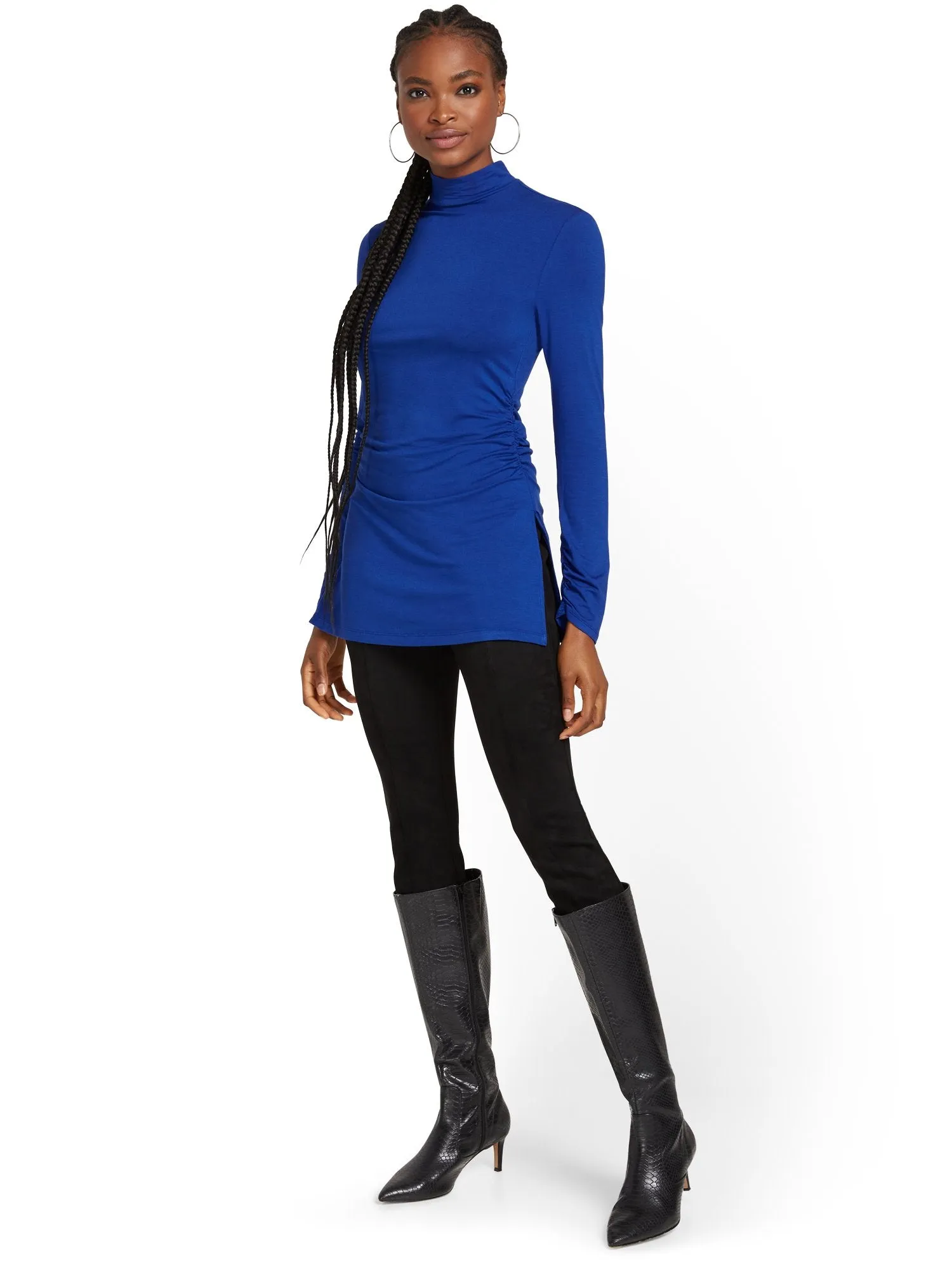 Mock-Neck Slit Tunic Top