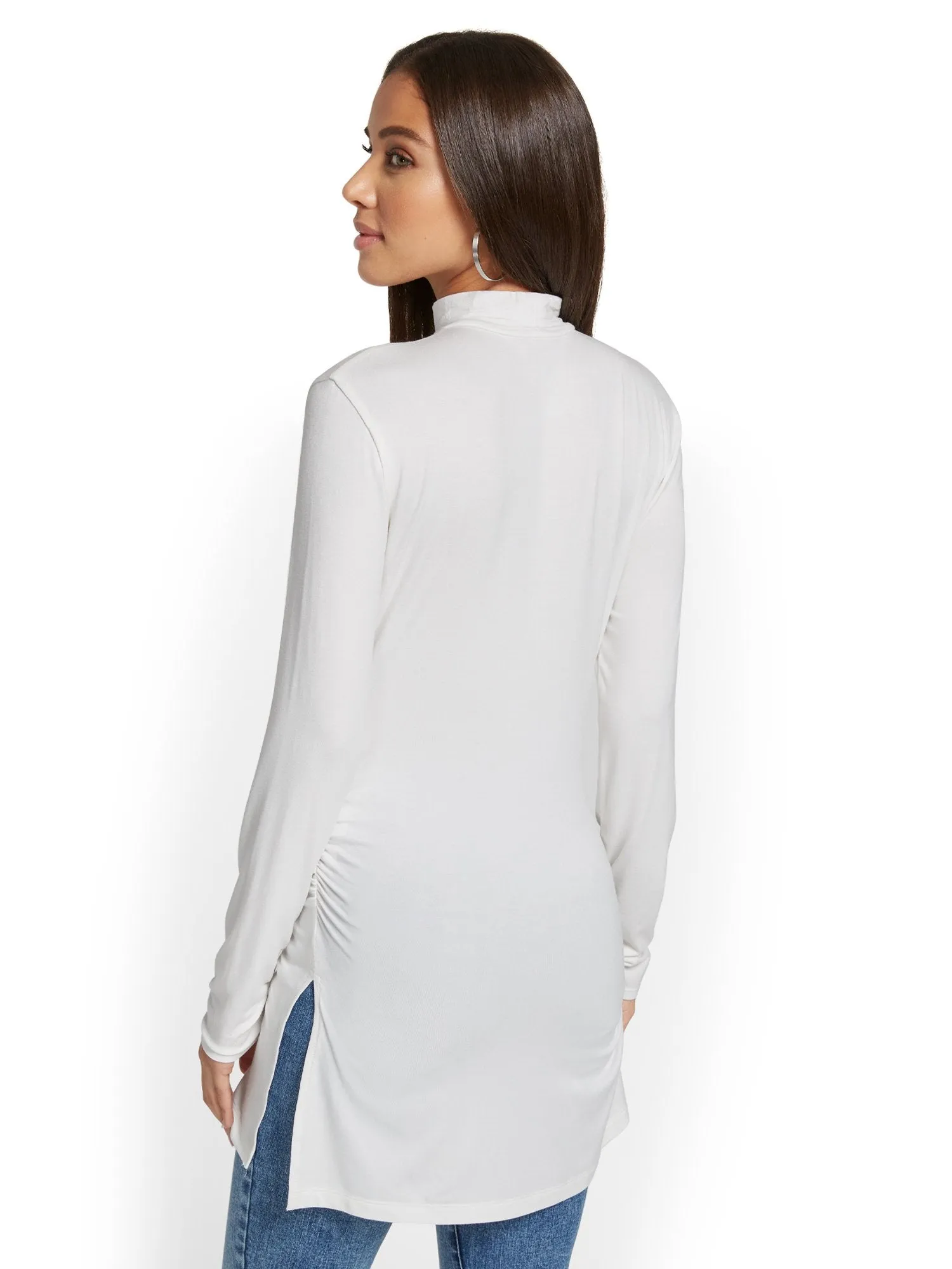 Mock-Neck Slit Tunic Top