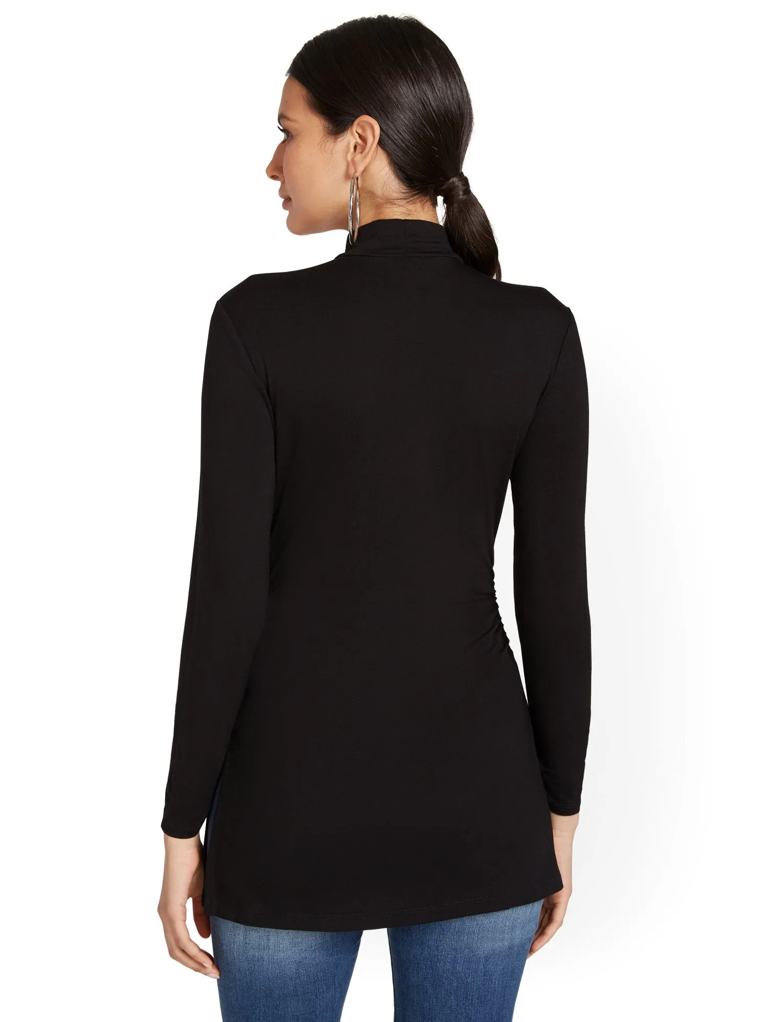 Mock-Neck Slit Tunic Top