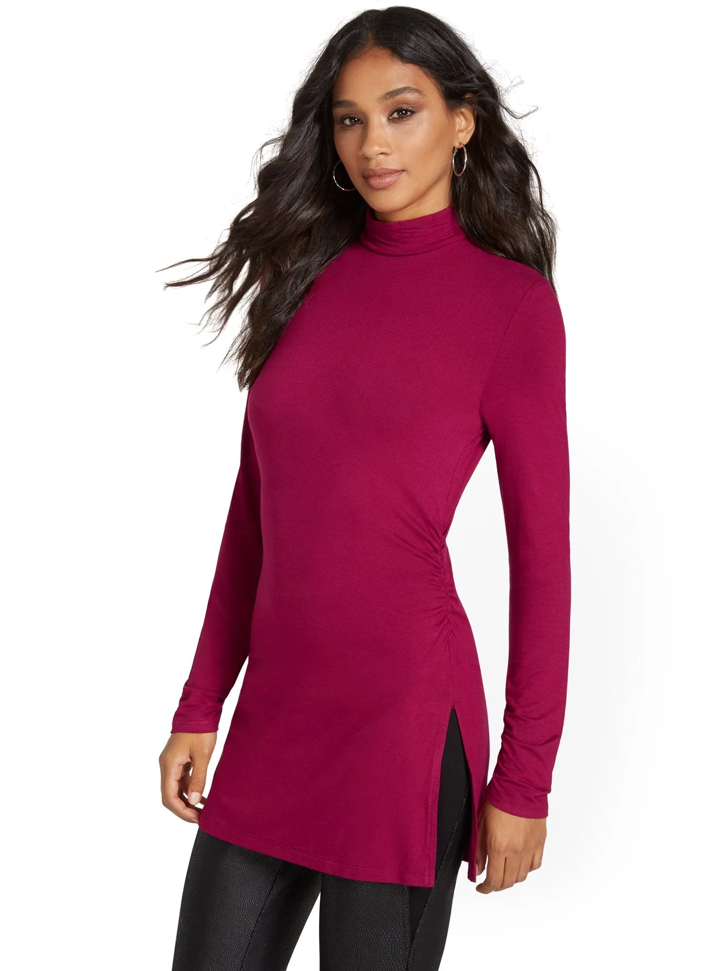 Mock-Neck Slit Tunic Top