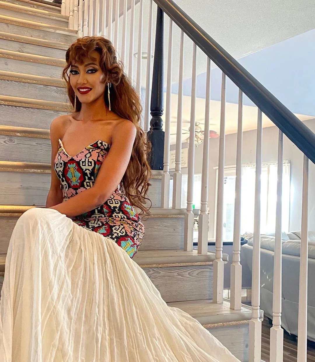 Modern Strapless Multicolored Habesha Dress: Intricate Handcrafted Wide Embroidery Traditional Ethiopian Dress Gorgeous Ethiopian Wedding Dress