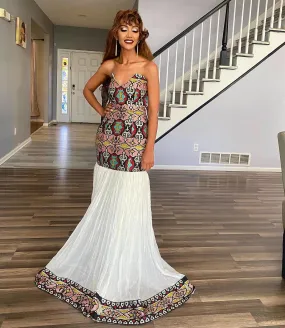 Modern Strapless Multicolored Habesha Dress: Intricate Handcrafted Wide Embroidery Traditional Ethiopian Dress Gorgeous Ethiopian Wedding Dress