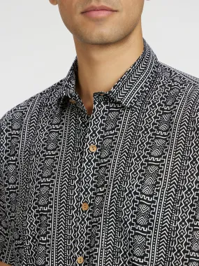 Monochrome Black Printed Halfsleeves Cotton Shirt