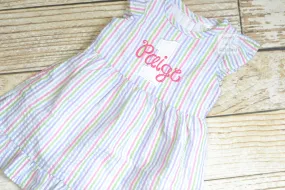 Monogrammed Seersucker 1st Birthday dress, toddler dress, baby girl rainbow cake smash dress personalized, cake smash outfit