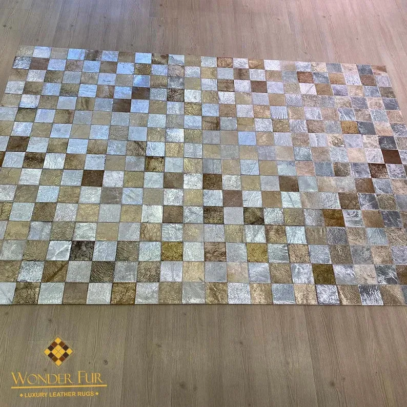 Natural Handmade Large Cowhide Patchwork Rug, Cowhide Area Rug for Home Decor, Cowhide 10x8 Rug