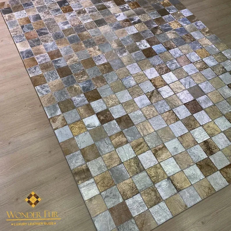 Natural Handmade Large Cowhide Patchwork Rug, Cowhide Area Rug for Home Decor, Cowhide 10x8 Rug