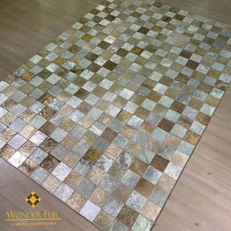 Natural Handmade Large Cowhide Patchwork Rug, Cowhide Area Rug for Home Decor, Cowhide 10x8 Rug