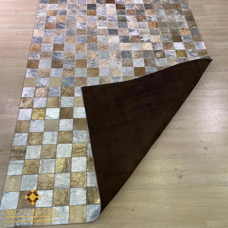 Natural Handmade Large Cowhide Patchwork Rug, Cowhide Area Rug for Home Decor, Cowhide 10x8 Rug
