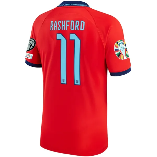 Nike England Marcus Rashford Away Jersey 22/23 w/ Euro Qualifier Patches (Challenge Red/Blue Void)