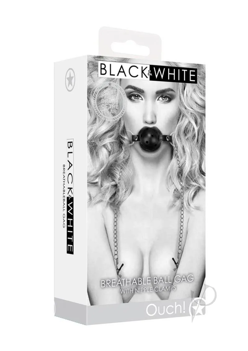 Ouch Breathable Ball Gag W/clamps Black