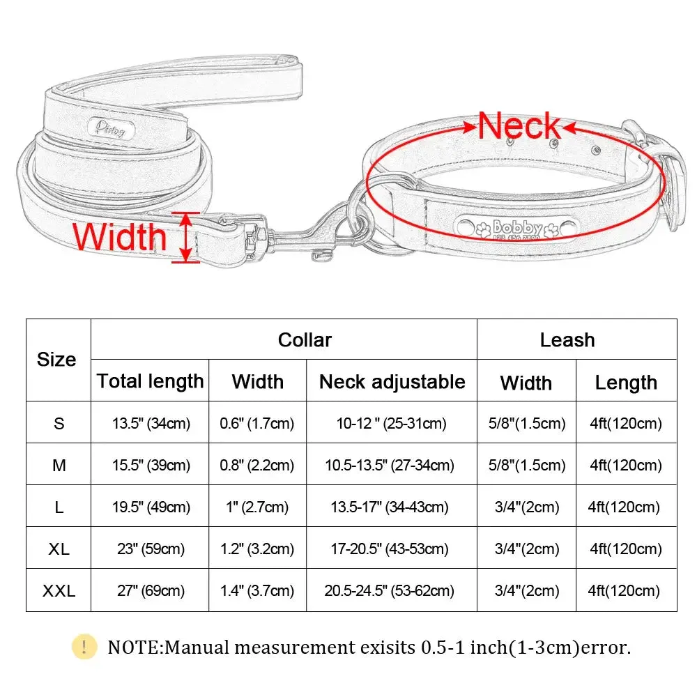 Personalized Engraved Leather Dog Collar Leash Set