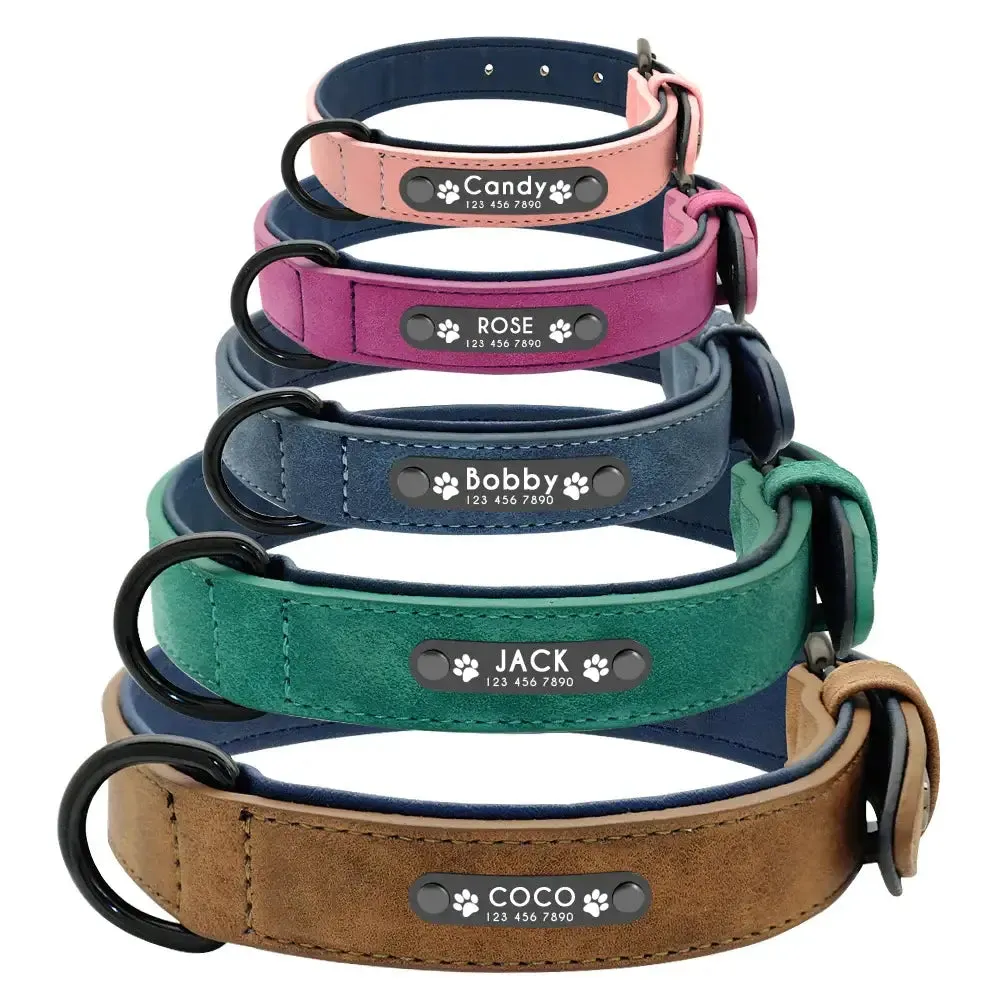 Personalized Engraved Leather Dog Collar Leash Set