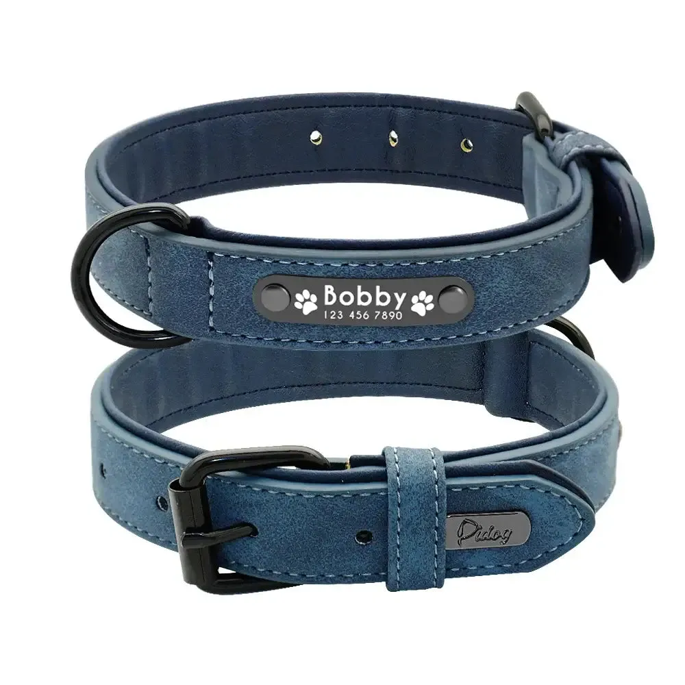Personalized Engraved Leather Dog Collar Leash Set
