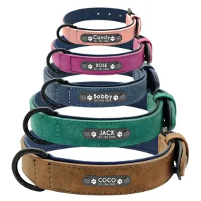 Personalized Engraved Leather Dog Collar Leash Set