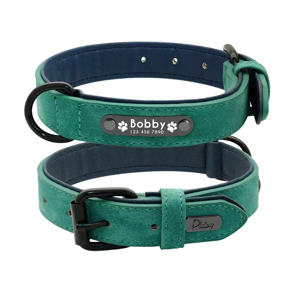 Personalized Engraved Leather Dog Collar Leash Set