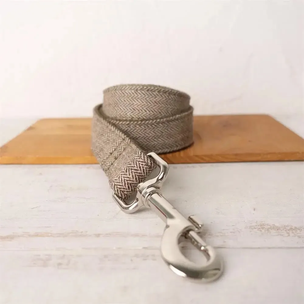 Personalized Luxury Herringbone Dog Collar Leash Set