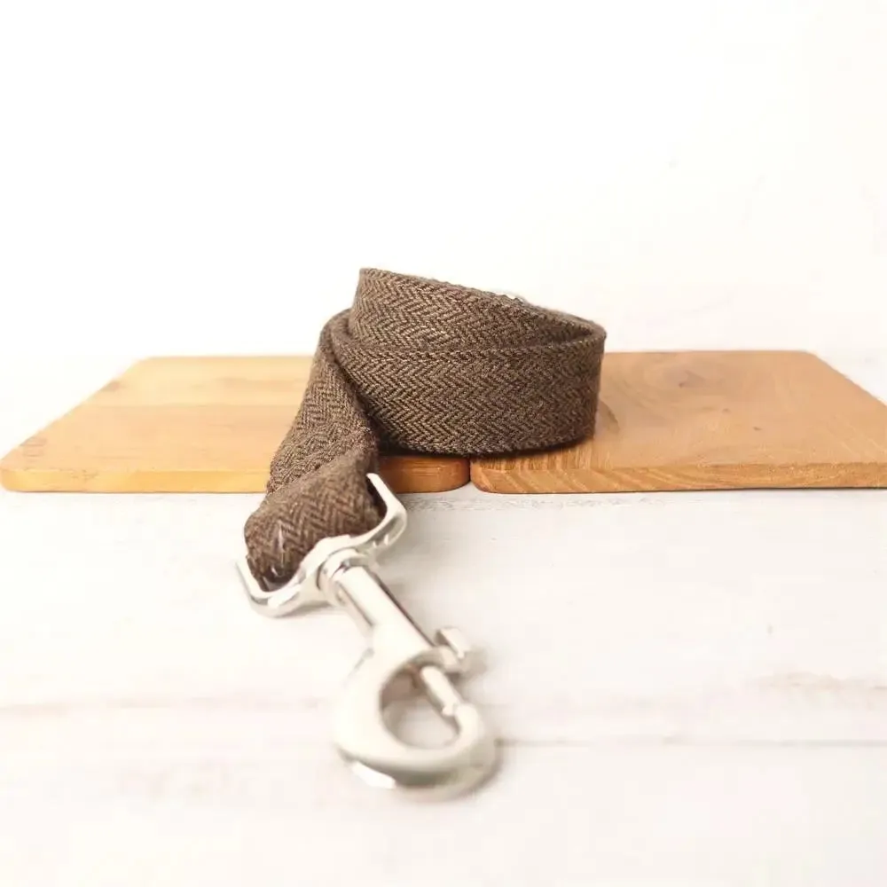 Personalized Luxury Herringbone Dog Collar Leash Set