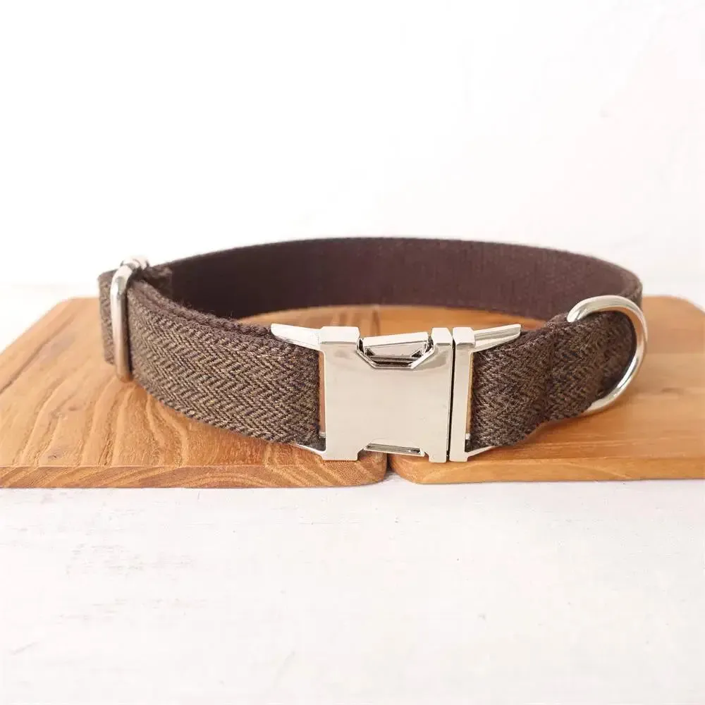 Personalized Luxury Herringbone Dog Collar Leash Set