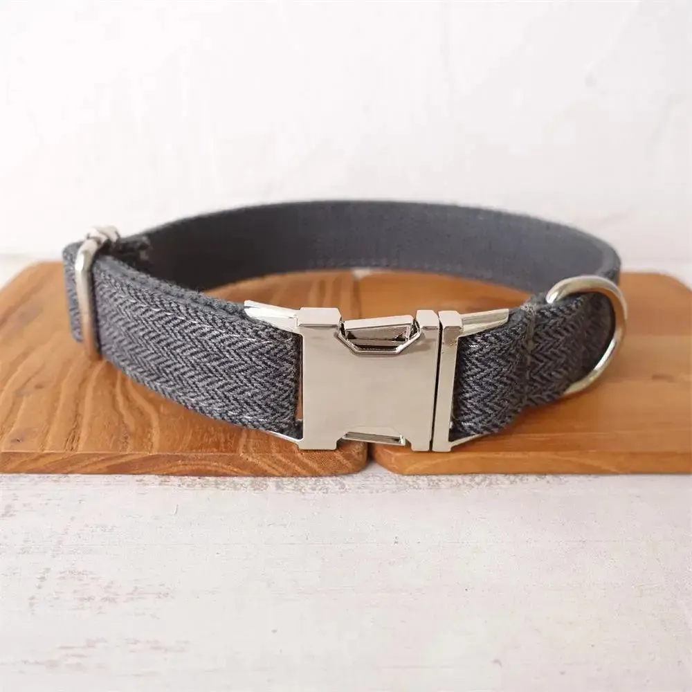 Personalized Luxury Herringbone Dog Collar Leash Set