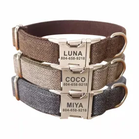 Personalized Luxury Herringbone Dog Collar Leash Set