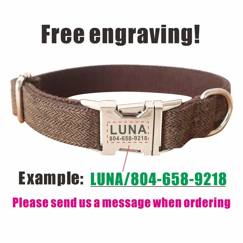 Personalized Luxury Herringbone Dog Collar Leash Set