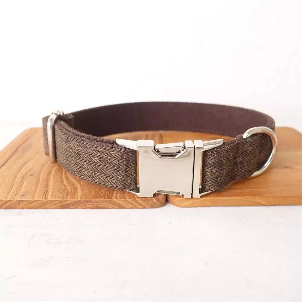 Personalized Luxury Herringbone Dog Collar Leash Set