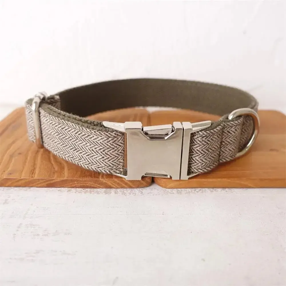 Personalized Luxury Herringbone Dog Collar Leash Set