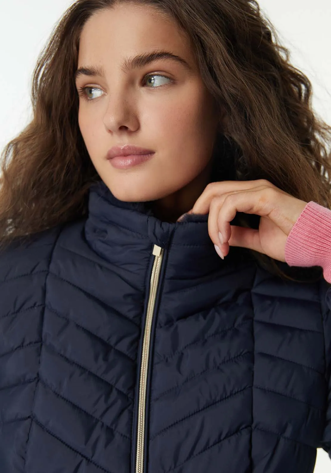 Plain Furry Parka - Navy