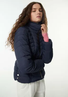 Plain Furry Parka - Navy