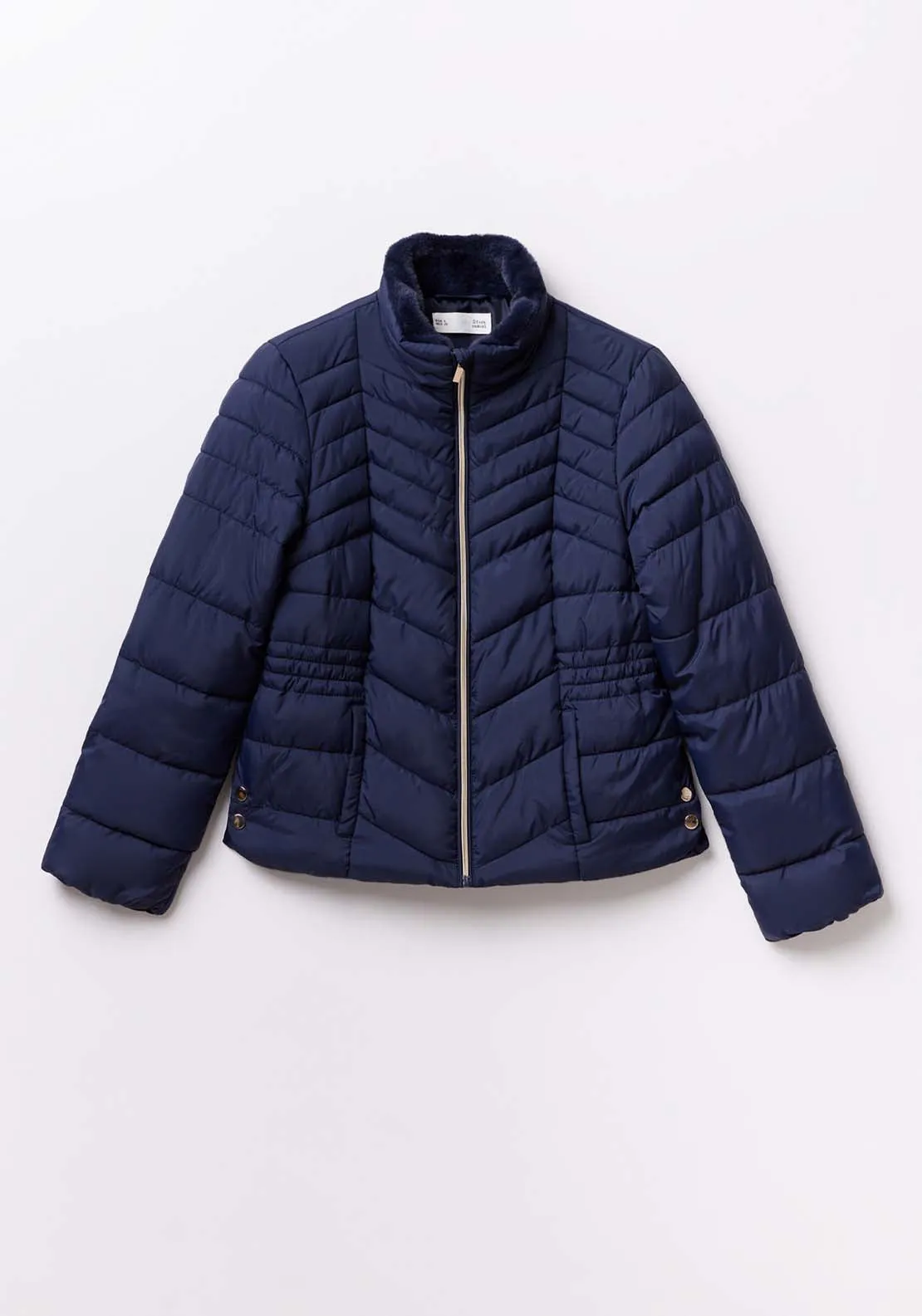 Plain Furry Parka - Navy