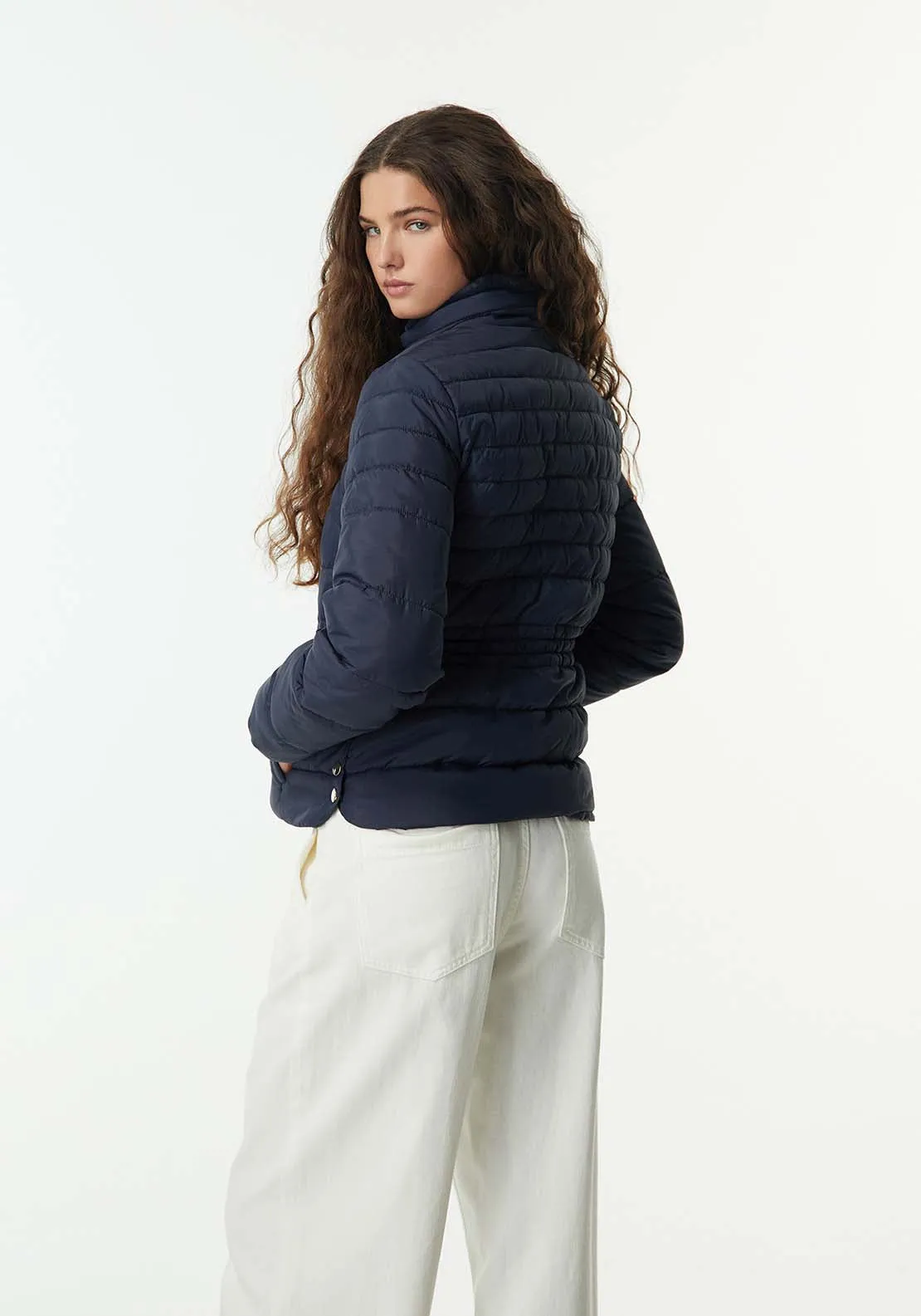 Plain Furry Parka - Navy
