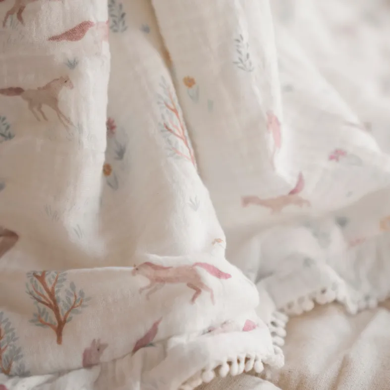 Pony Meadow Organic Muslin Fur Back Blanket