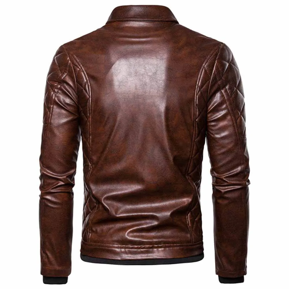 Punk Detachable Fur Collar Thickened PU Leather Jacket