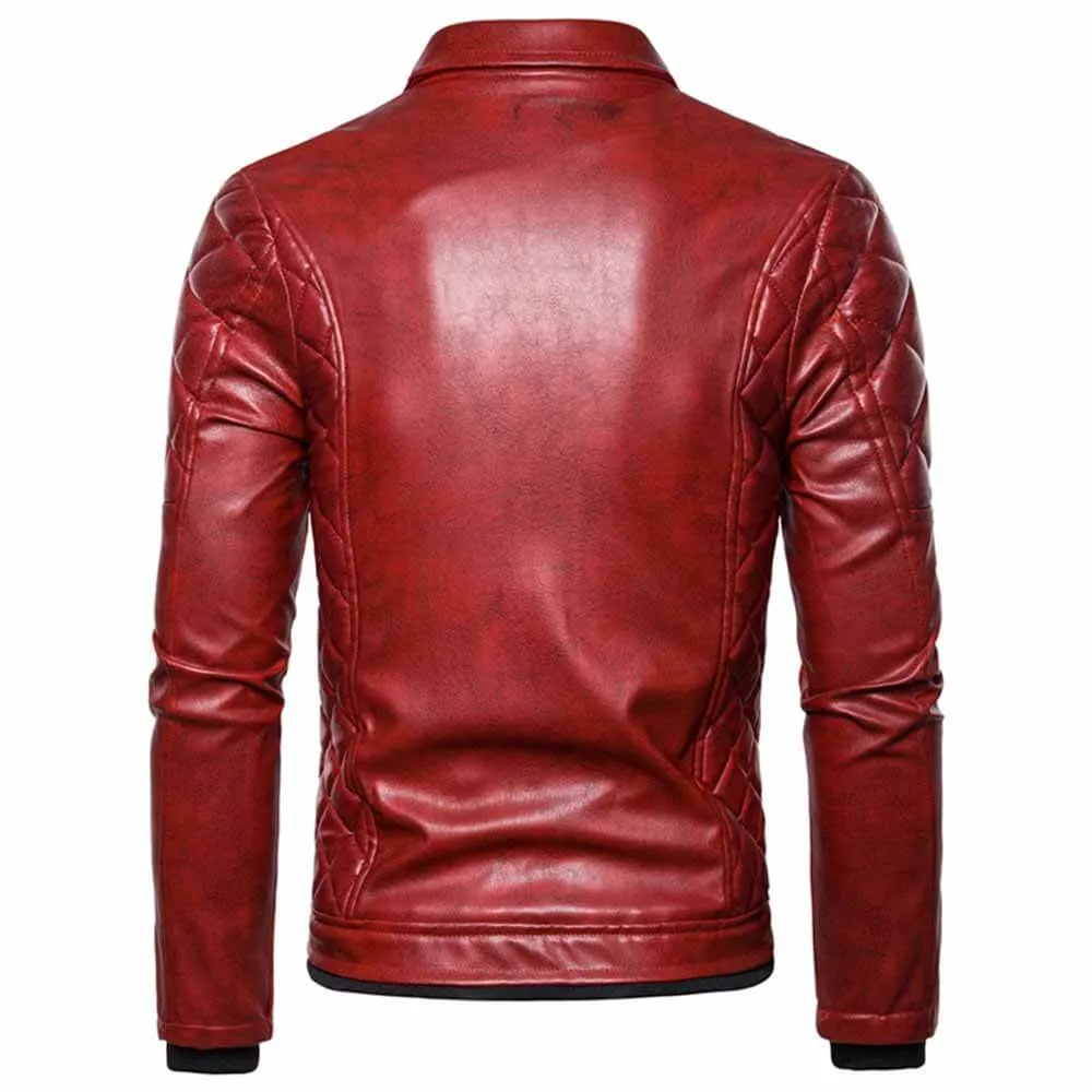 Punk Detachable Fur Collar Thickened PU Leather Jacket