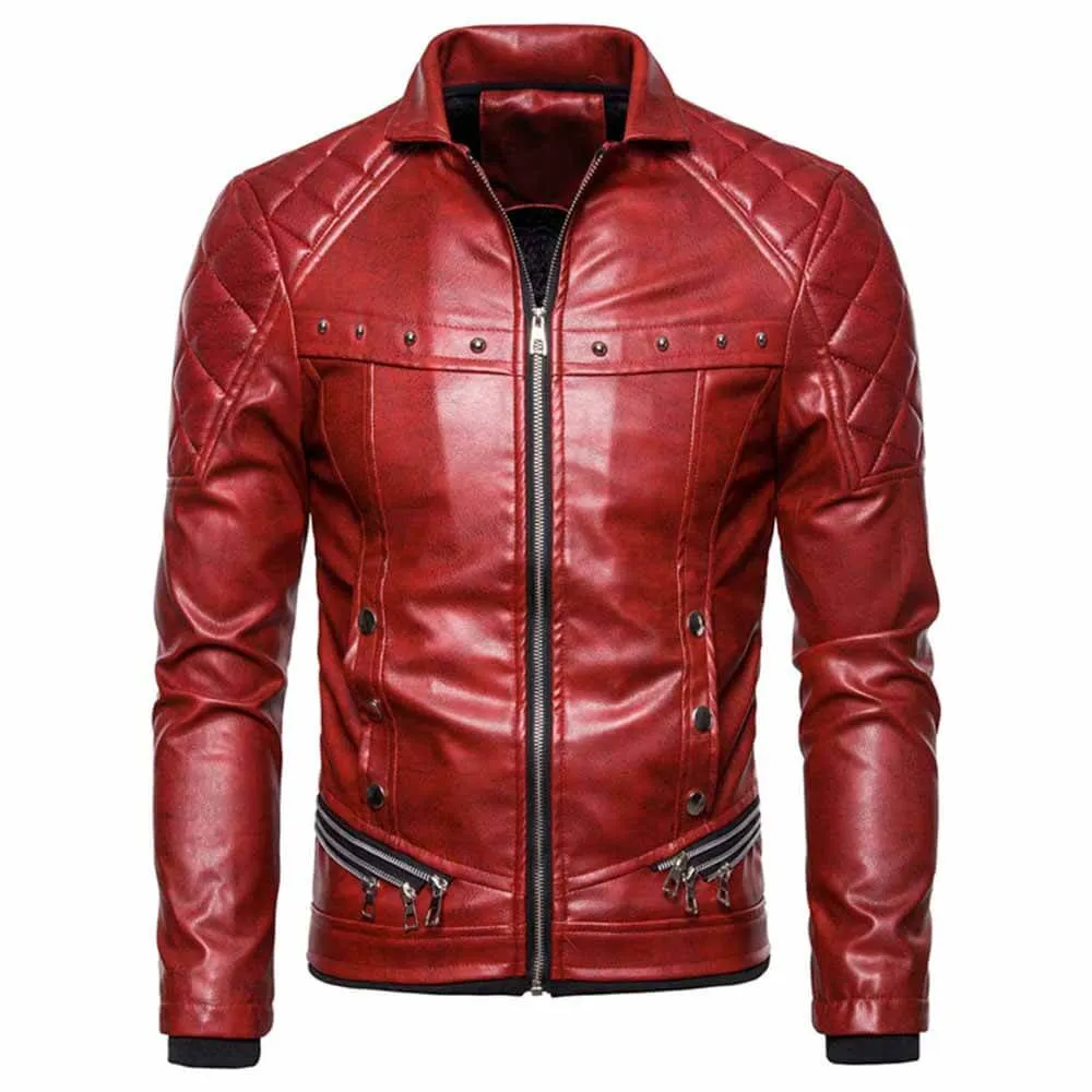 Punk Detachable Fur Collar Thickened PU Leather Jacket