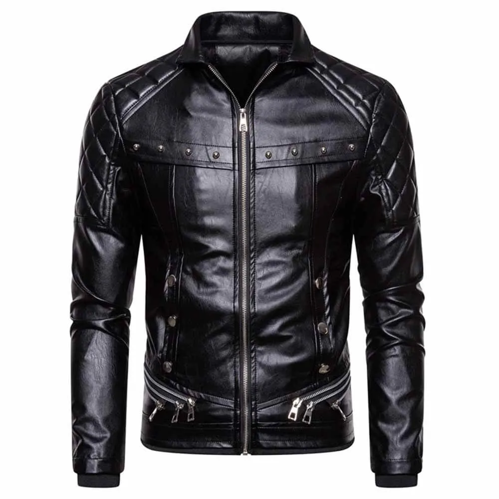 Punk Detachable Fur Collar Thickened PU Leather Jacket