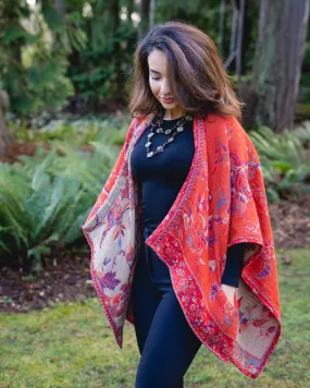 Pure Merino Boiled Wool Reversible Poncho Tangerine Colors  Regular Size   Free Bag