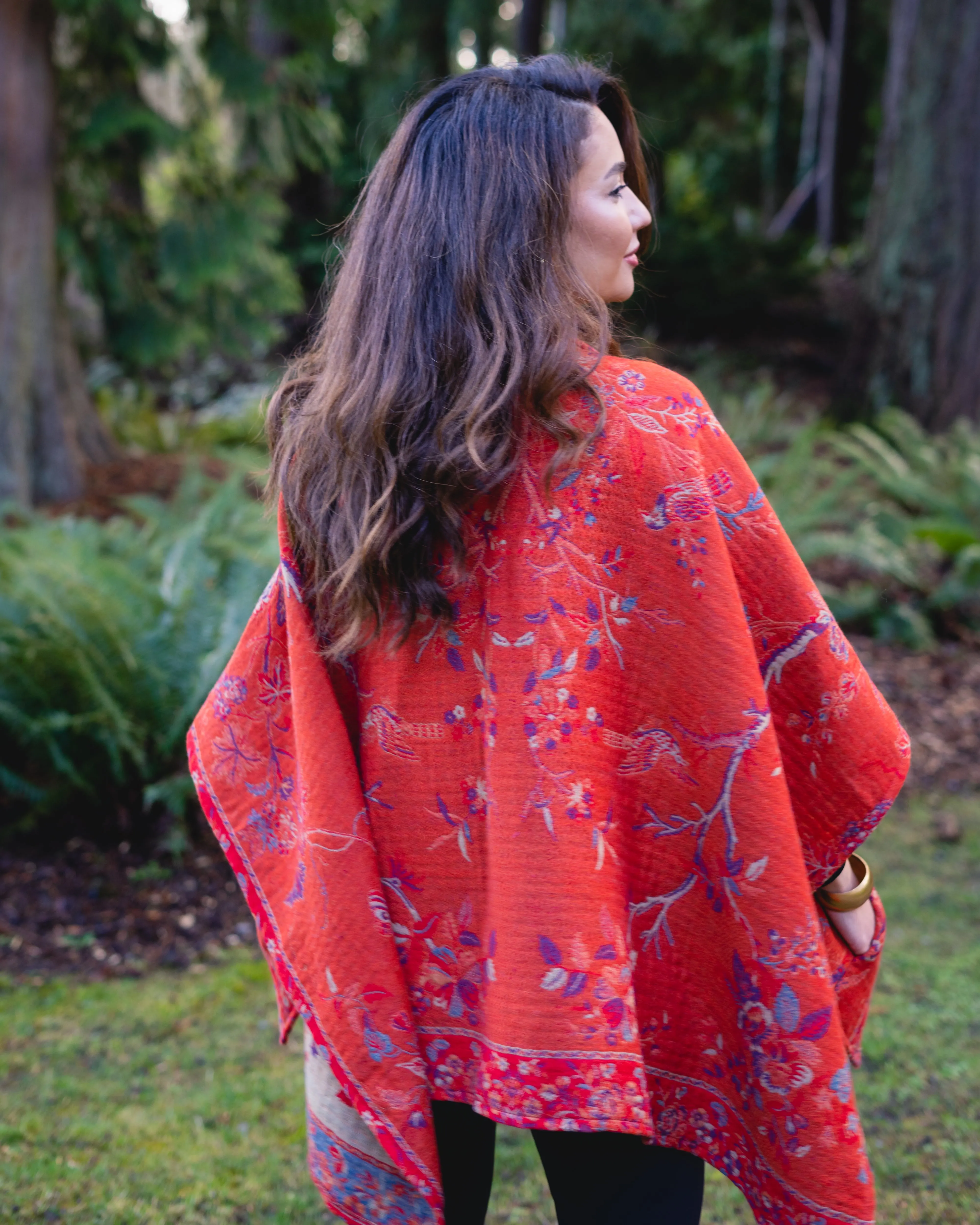 Pure Merino Boiled Wool Reversible Poncho Tangerine Colors  Regular Size   Free Bag