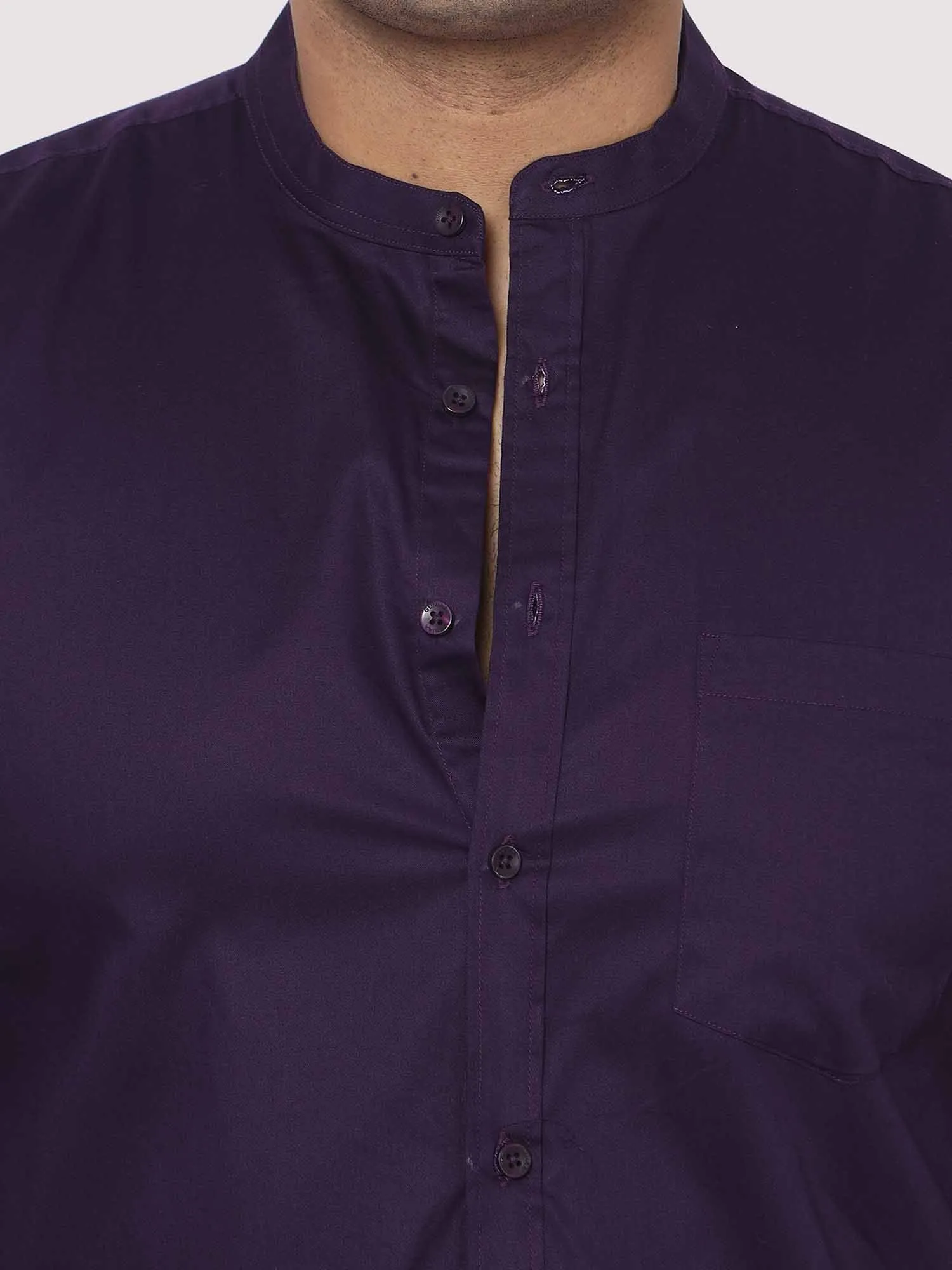 Regal Purple Mandarin Collar Men's Plus Size Cotton Full Shirt